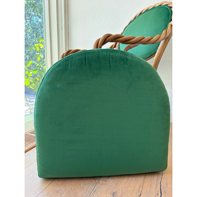 1980s Vintage McGuire San Francisco Twisted Rattan Armchair in Emerald Green For Sale - Image 5 of 12