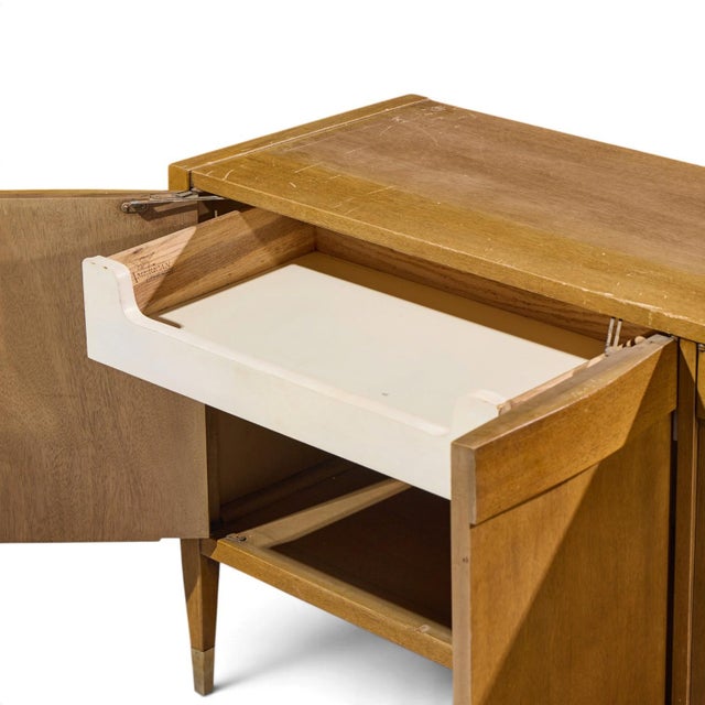 American of Martinsville Mid Century Walnut and Cane Credenza With Hutch For Sale - Image 10 of 13