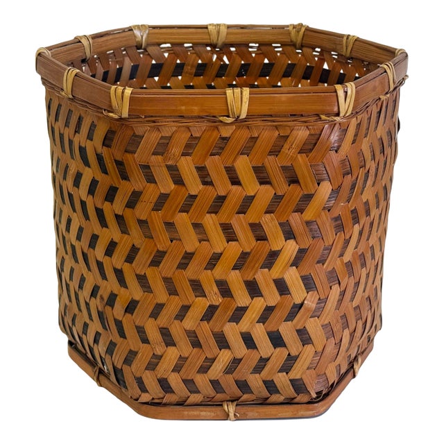 Vintage Hand Woven Wicker Basket For Sale