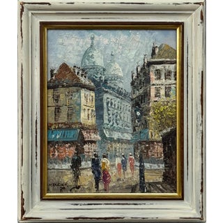 Figures on Parisian Street Paris in Impressionist Style - Shabby Chic Distressed Frame For Sale