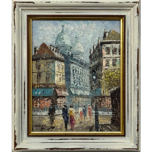 Figures on Parisian Street Paris in Impressionist Style - Shabby Chic Distressed Frame For Sale
