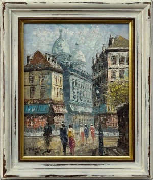 Figures on Parisian Street Paris in Impressionist Style - Shabby Chic Distressed Frame