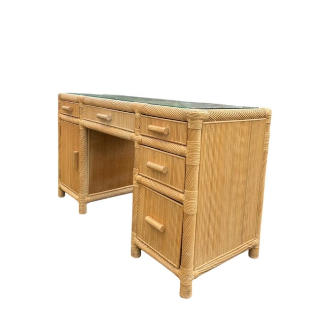Vintage Reeded Glass Top Desk For Sale - Image 4 of 4