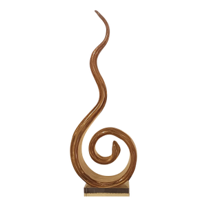 Contemporary Amber & Clear Hand-Blown Art Glass Ribbon Sculpture on Crystal Base