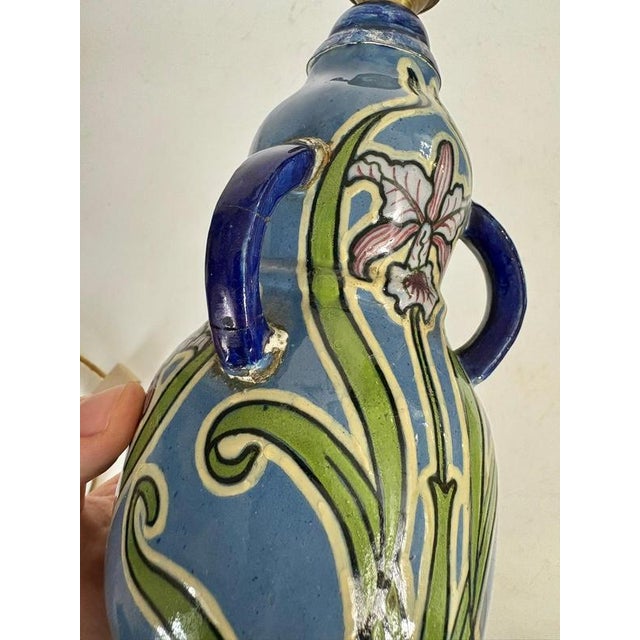 Small Art Nouveau Lamp in Glazed Ceramic, 1970s For Sale - Image 9 of 13