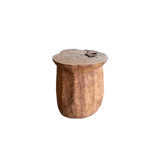 1970s Aged Javanese Teak Wood Side Table – Sculptural Organic Pedestal For Sale - Image 4 of 10