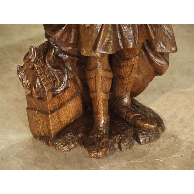 Brown 17th Century Oak Statue of Saint Florian, Patron Saint of Firefighters For Sale - Image 8 of 11