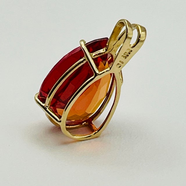 Vintage Clyde Duneier 10k Gold 13-Carat Padparadscha Sapphire Pear Pendant For Sale - Image 10 of 12