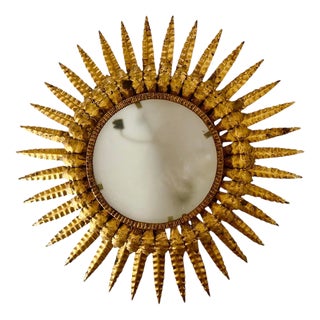 Large Spanish Sunburst Flush Mount in Gilt Metal 1950 For Sale