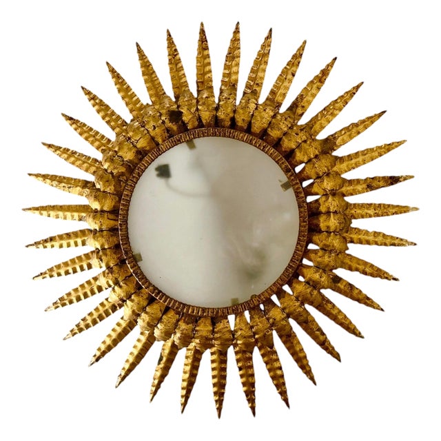 Large Spanish Sunburst Flush Mount in Gilt Metal 1950 For Sale