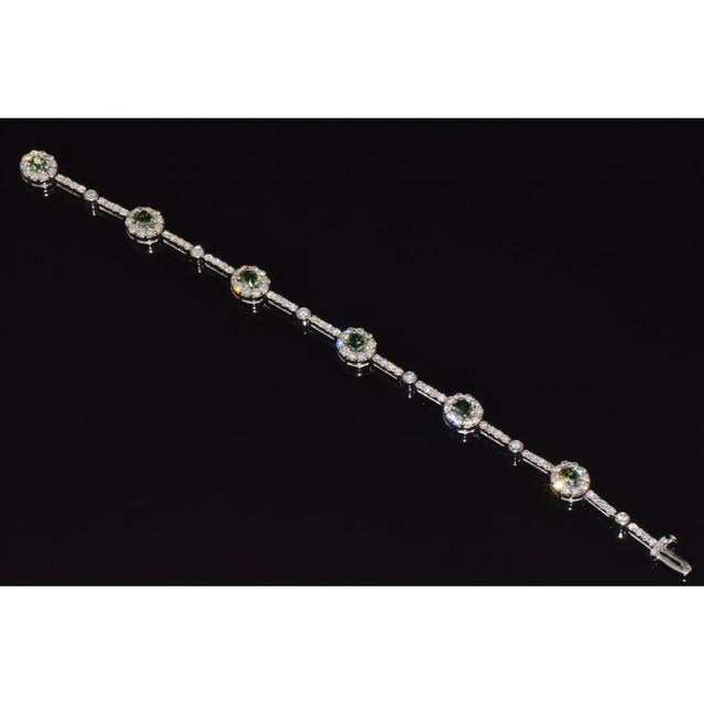 Green Certified Natural 6.74cts vs F Diamond Green Sapphire 18k Solid Gold Tennis Stacking Bracelet For Sale - Image 8 of 12