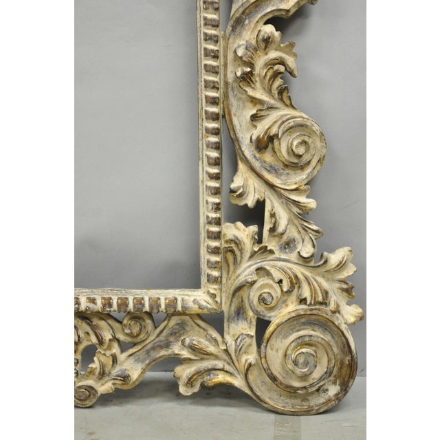 Large 78" Italian Baroque Rococo White Distress Painted Mirror Art Picture Frame For Sale - Image 9 of 17