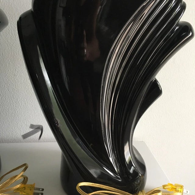 Black 1980s Vintage Ceramic Wave Lamps - a Pair For Sale - Image 8 of 13