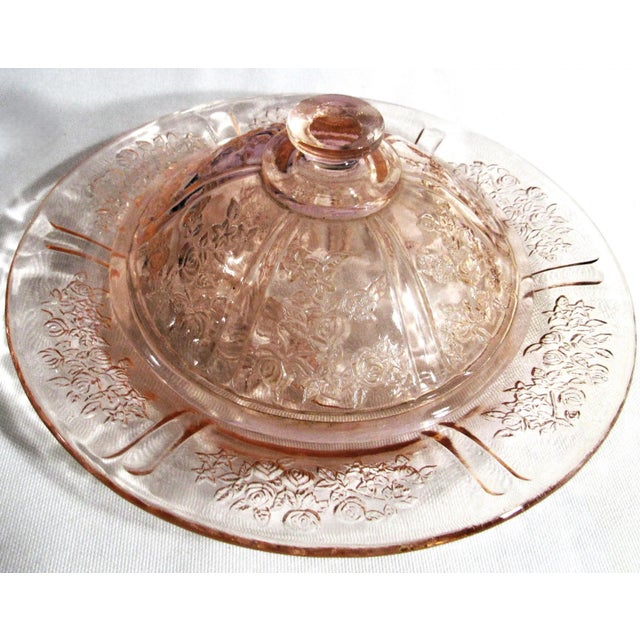 Mid 20th Century Vintage Pink Depression Glass Federal Glass 6" Covered Butter Dish Rose Pattern For Sale - Image 5 of 9