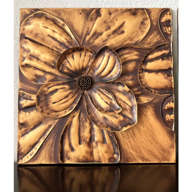 Circa 2016 Applied Bas & High Relief-Style Metal Hibiscus Petals & Pistils Wall Art Plaques – Set of 3 For Sale - Image 10 of 17