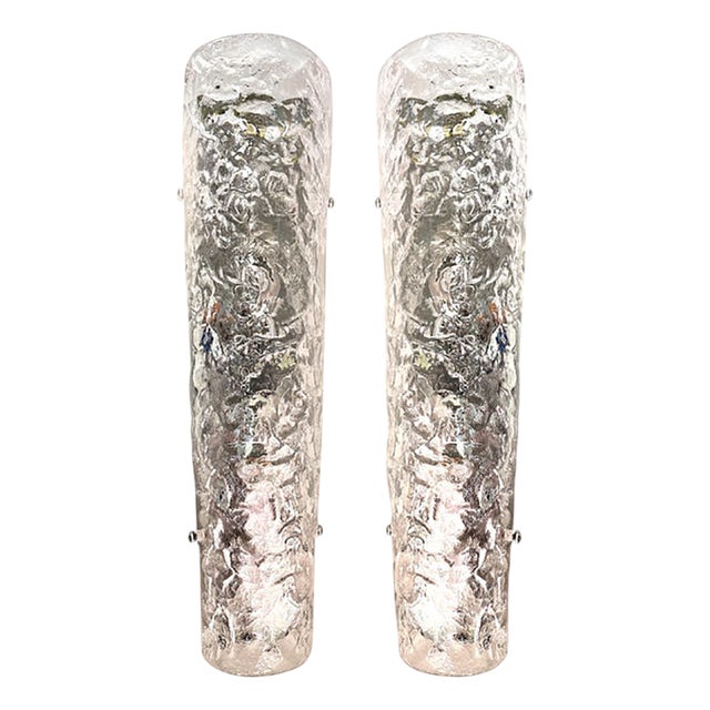 Italian Transparent Hammered Murano Style Glass Wall Sconces by Simoeng, Set of 2 For Sale