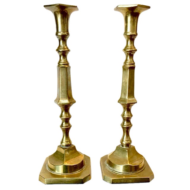 Mid 20th Century Brass Candle Holders – a Pair For Sale - Image 4 of 4