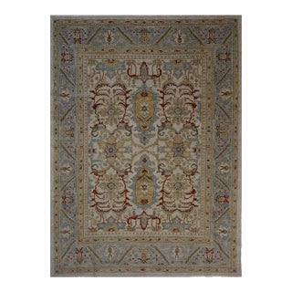 Persian Sultanabad Wool 8 x 10 Ivory, Blue, Red & Tan Handmade Area Rug #1140622 For Sale