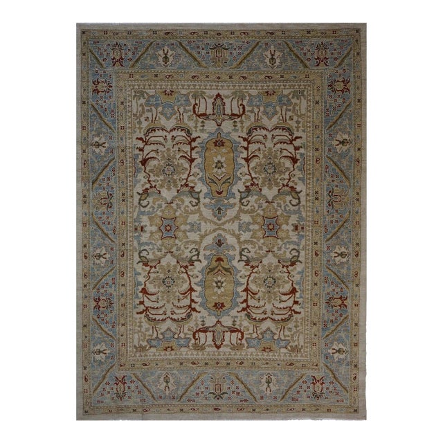 Persian Sultanabad Wool 8 x 10 Ivory, Blue, Red & Tan Handmade Area Rug #1140622 For Sale