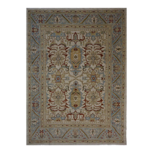 Persian Sultanabad Wool 8 x 10 Ivory, Blue, Red & Tan Handmade Area Rug #1140622