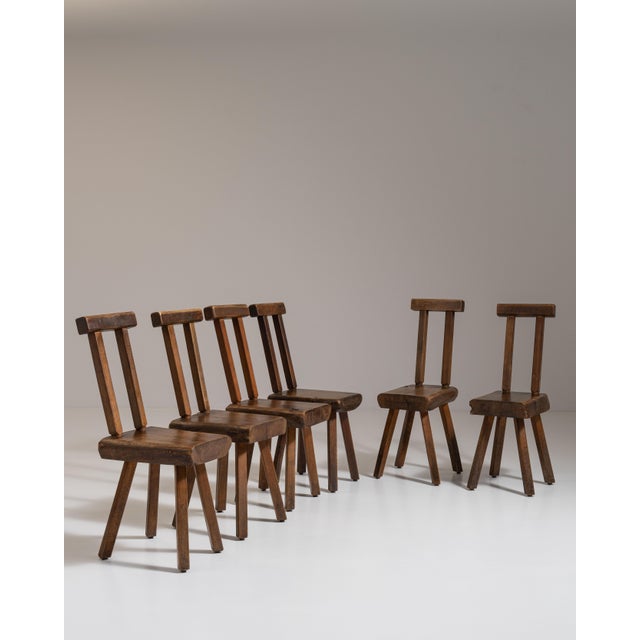 Set of Six 1960s Belgian Brown Brutalist Oak Mobichalet Dining Chairs For Sale - Image 9 of 15