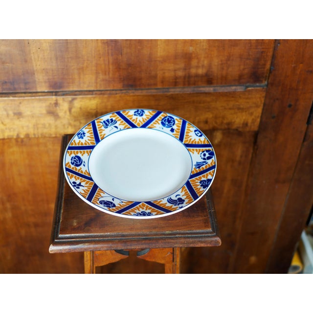 1950s French Orchies Moulin Des Loups Orange and Blue Cake Stand, Flower, Cloud and Fire Pattern For Sale - Image 6 of 11