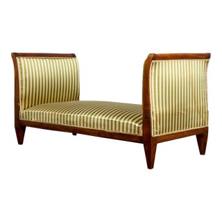 Antique French Directoire Style Oak Daybed W/ Striped Silk For Sale