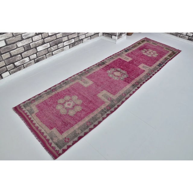 Textile Mid 20th Century Oushak Purple Handknotted Wool Runner For Sale - Image 7 of 10