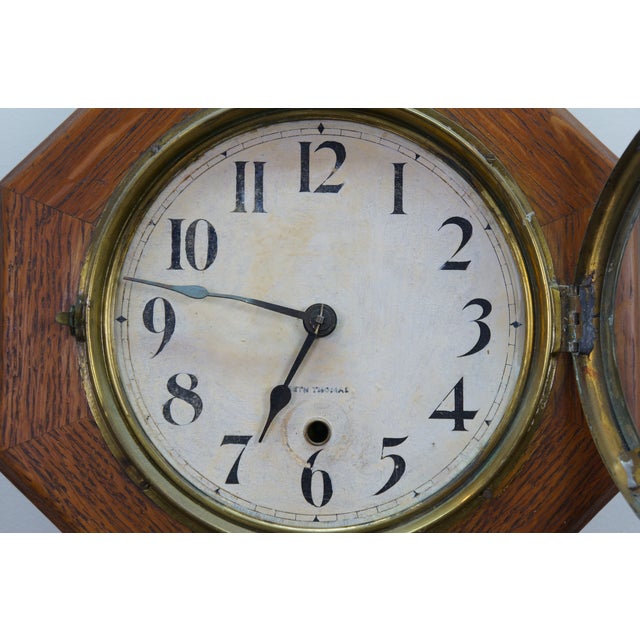 Antique Seth Thomas Quartersawn Oak School House Octagon Drop Wall Clock 18" For Sale - Image 6 of 17
