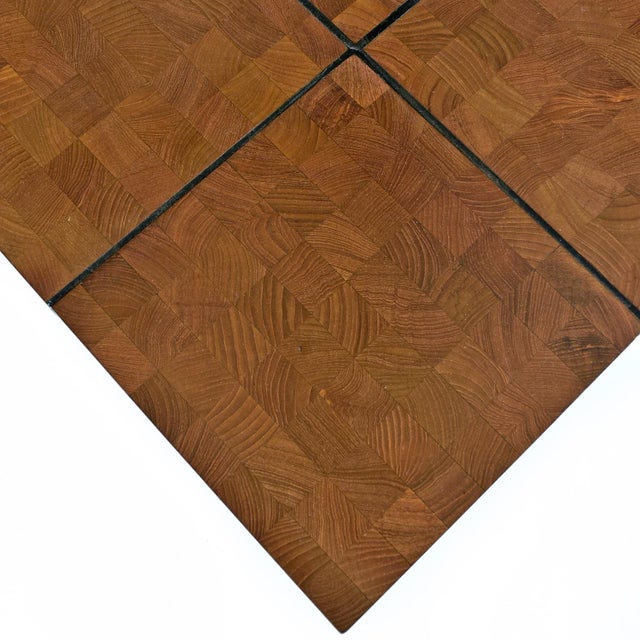 Square 49.5 Inch Danish Teak Butcher Block Coffee Table on Black Iron Base For Sale - Image 14 of 17