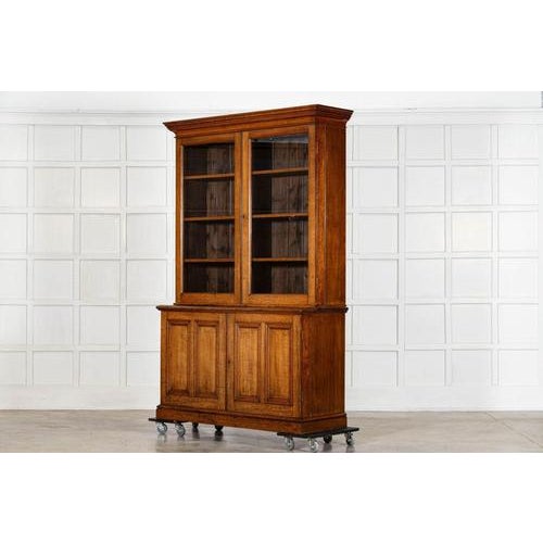 Large Antique English Oak Glazed Bookcase Cabinet, 1880 For Sale - Image 6 of 18