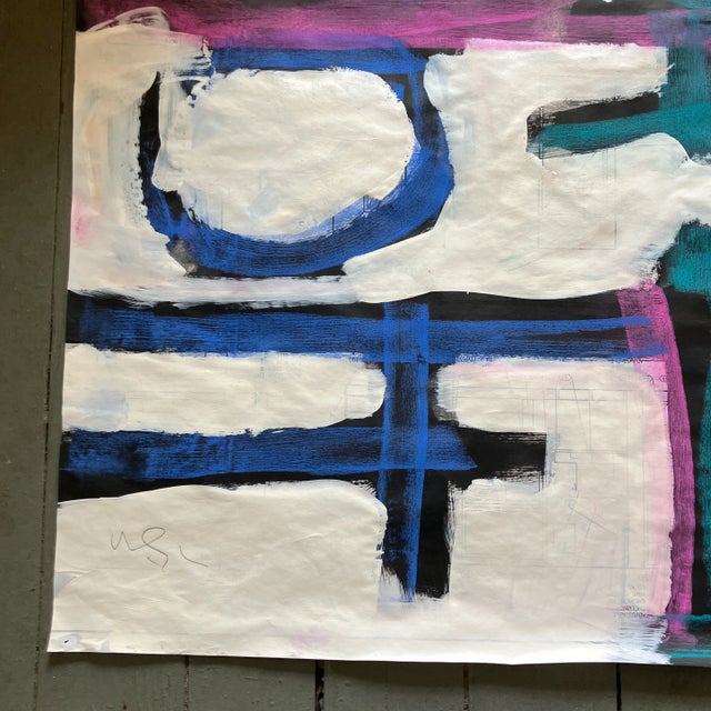 Contemporary original abstract painting by Wayne Cunningham done on vintage floor plans. Imperfections in the making....