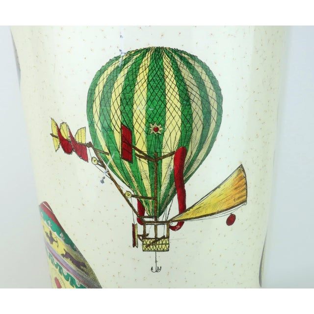 Metal Fornasetti Italian Enameled Metal Hot Air Balloon Umbrella Stand, 1950's For Sale - Image 7 of 17