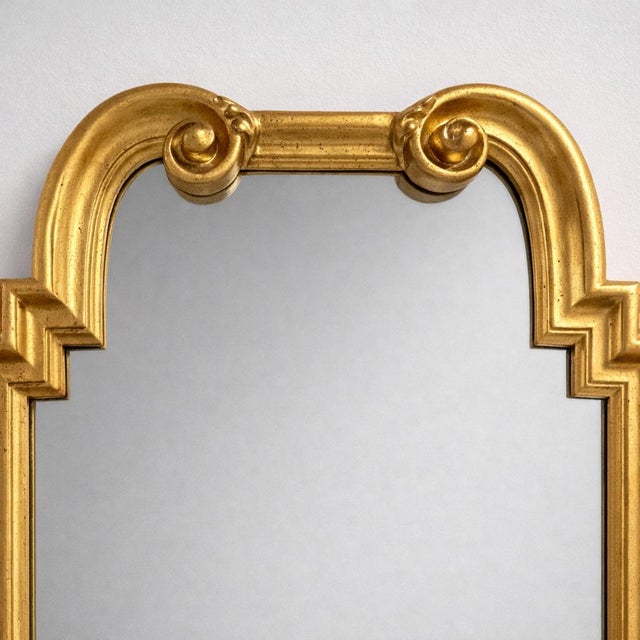 1980s 1980s Italian Gold Leaf Arched Mirror Stepped Profile Scroll Corners For Sale - Image 5 of 7