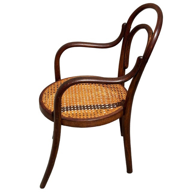 Brown Vienna Secession Bent Oak & Cane Children's Chair No. 14 Attributed to Thonet For Sale - Image 8 of 11