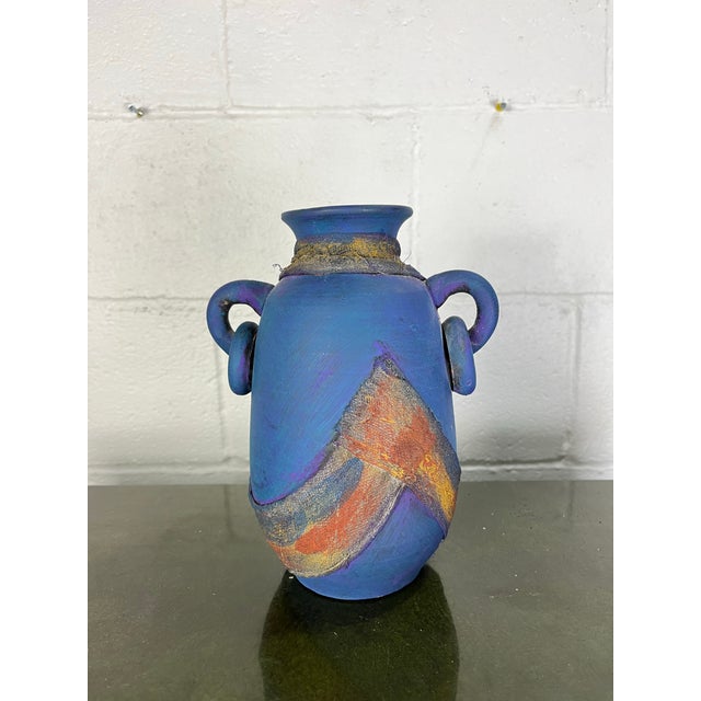 1980s 1980s Studio Art Pottery Raku Amphora Vase in Iridescent Cobalt Blue For Sale - Image 5 of 6
