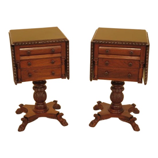 Vintage Duncan Phyfe Carved Mahogany Drop Side Empire Nightstands a
