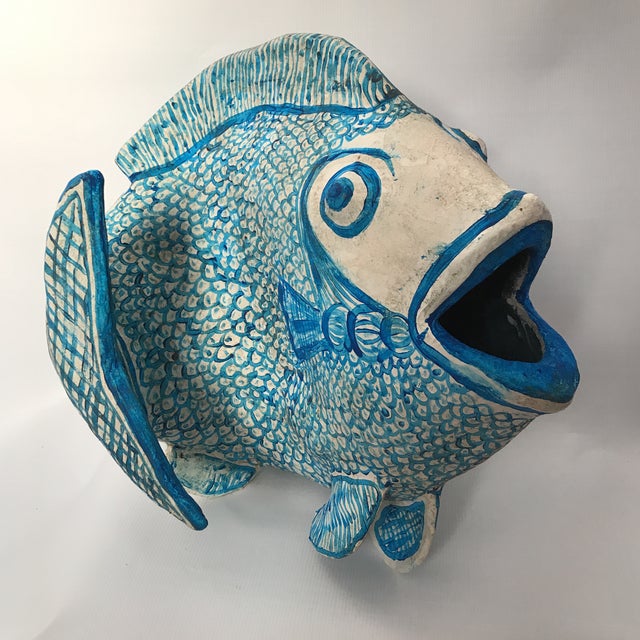Blue & White Paper Mache Fish Sculpture Chairish