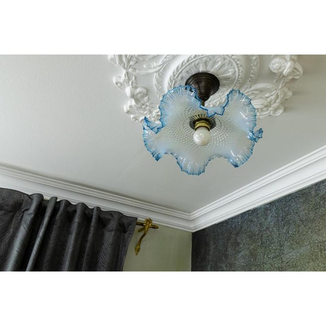 French Art Deco Blue and White Opalescent Ruffled Glass Ceiling Light, 1930s For Sale - Image 12 of 18