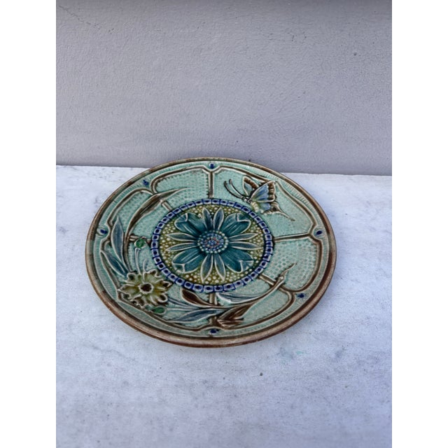 Majolica Flowers & Butterfly Plate Wasmuel Circa 1890.