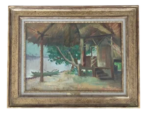 Henri Dufaux, Au bord du lagon à Moorea, 1935, Oil on Canvas, Framed
