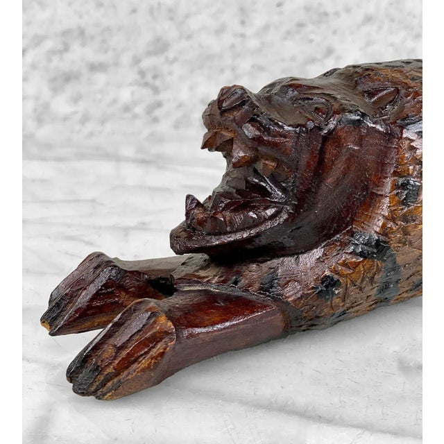 Early 20th Century Vintage Burmese Carved Wood Figural Lion Table Sculpture For Sale - Image 5 of 8