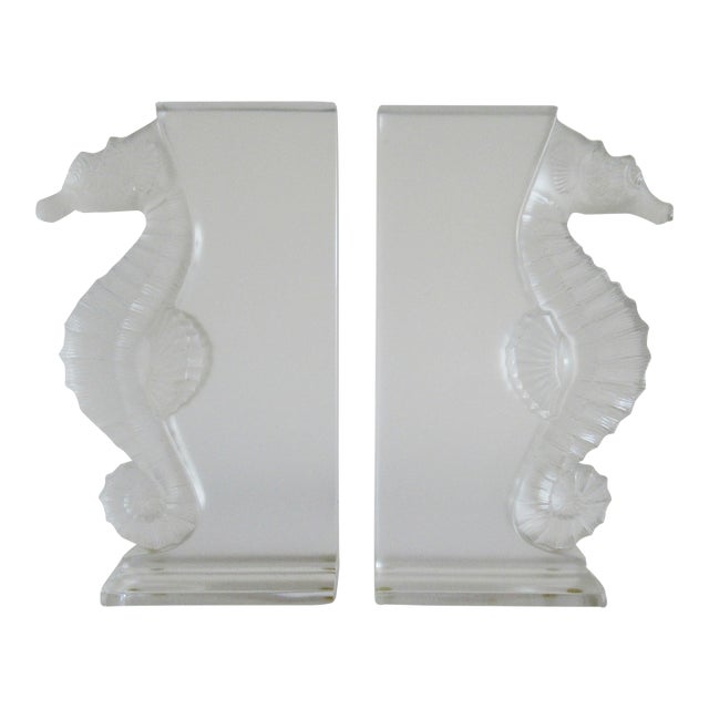 C. 1999-2003 Rene Lalique France Signed "Poseidon" Crystal Glass Frosted Bookends - Pair For Sale