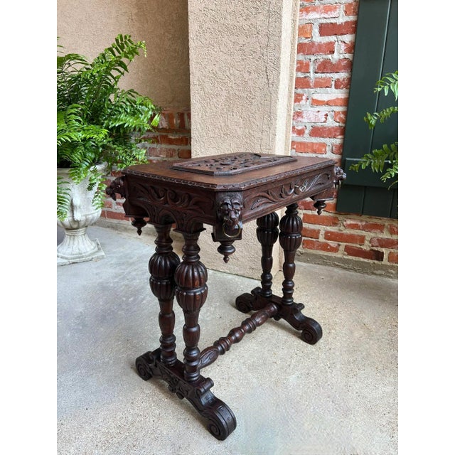 Antique French Console Side Table Renaissance Petite Gothic Carved Oak C1880 For Sale - Image 4 of 12