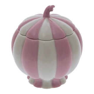 Josef Hoffman Design Melon Sugar Bowl Pink White Stripe Augarten Porcelain Vienna Secessionist For Sale