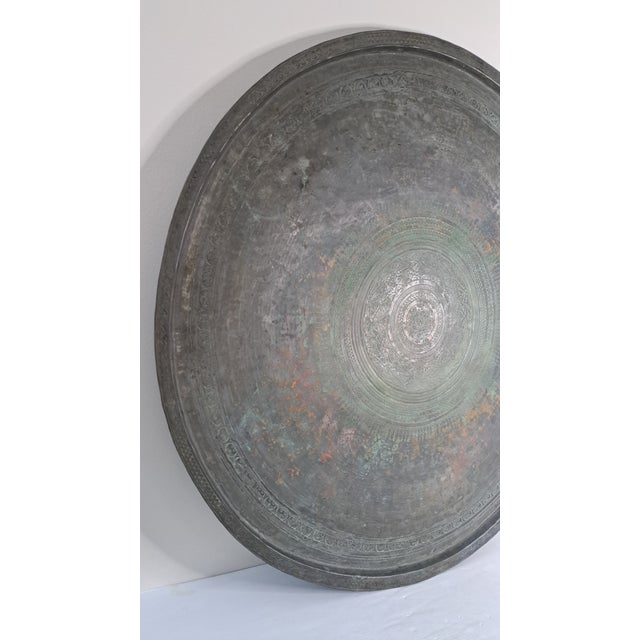 Turkish Antique Turkish Ottoman Hand-Engraved Copper Sini Tray, 37.5” For Sale - Image 3 of 12