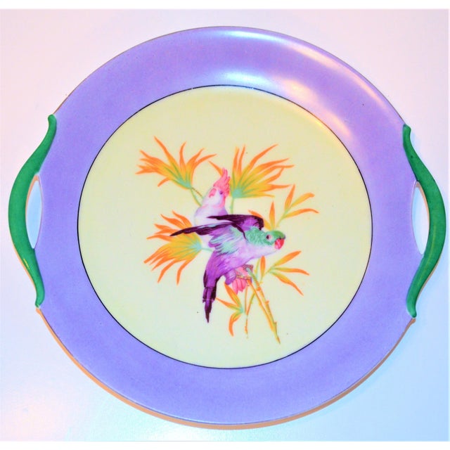 Lavender Antique Lilac Moschendorf Bavaria Cake Plate With Parrots For Sale - Image 8 of 10