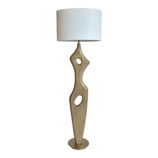 Abstract Modern Beige Solid Wood Almyra Floor Lamp For Sale
