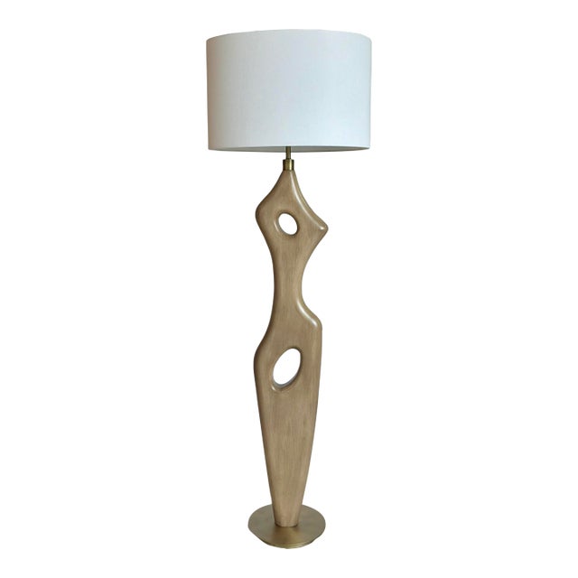 Abstract Modern Beige Solid Wood Almyra Floor Lamp For Sale