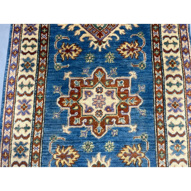 Blue and Beige Kazak-Style Wool Runner Rug, Natural Dyes, 2'8" X 9'9" For Sale - Image 11 of 14